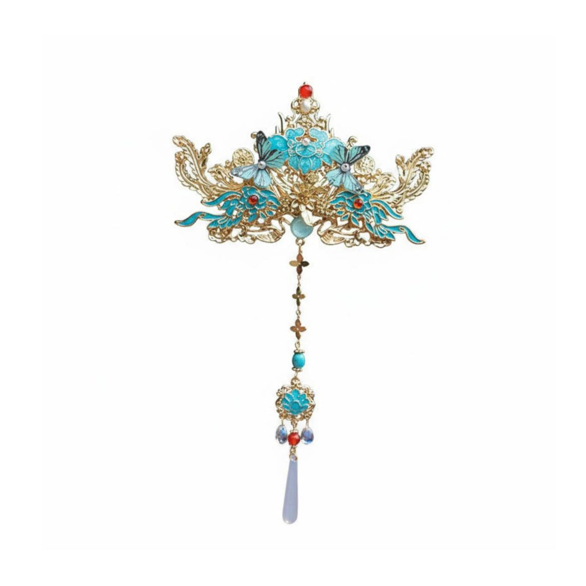 Traditional Chinese Hair Crown Enameled Enamel Ming Period Hair Ornament Dangling Tassels Traditional Chinese Headdress for Women, Cosplayers