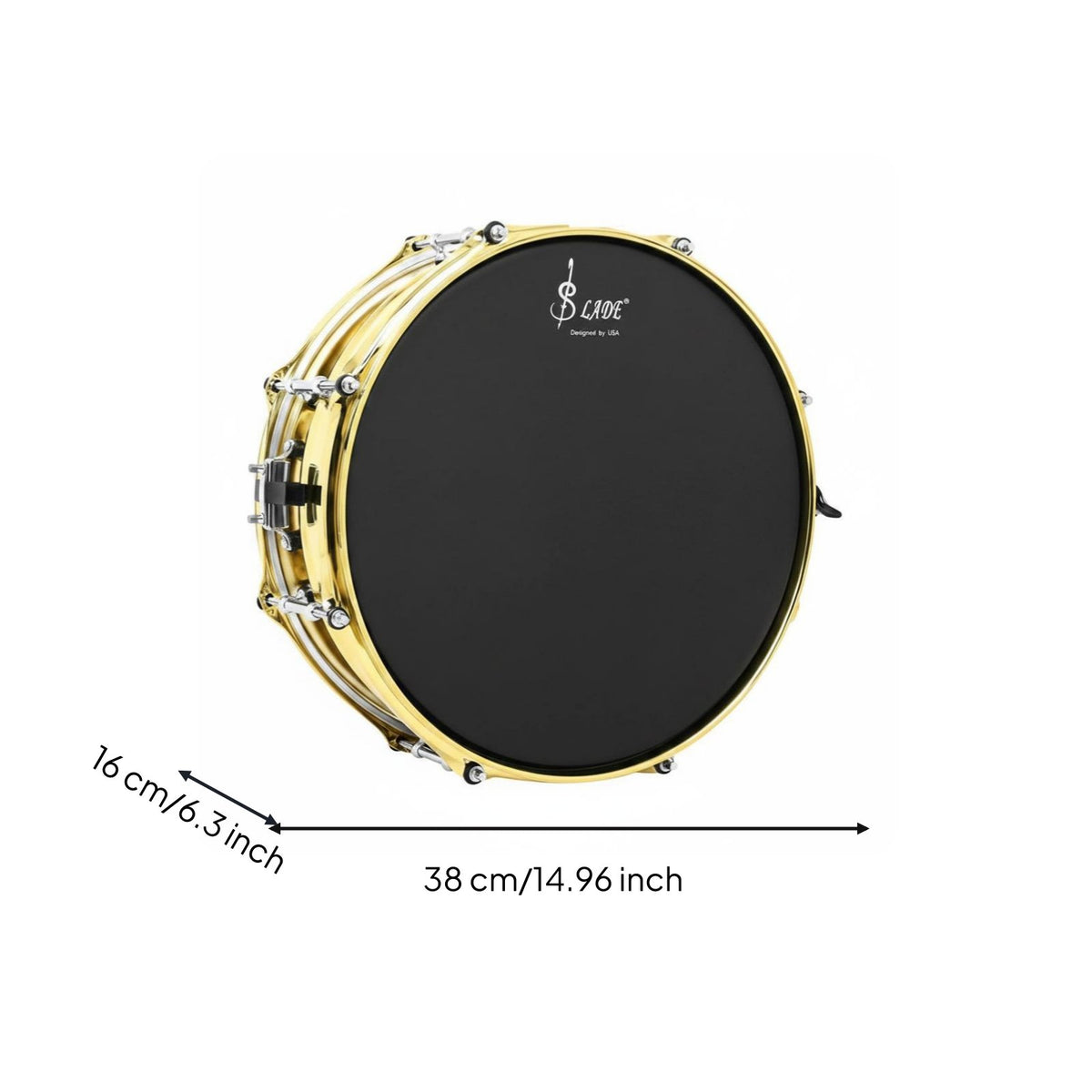 Gold Finish 14 Inch Snare Drum Long-Lasting Marching Snare Drum Includes Strap Music Gear Polyester Drumhead for Students, Adults, Beginners, Practice, Performance