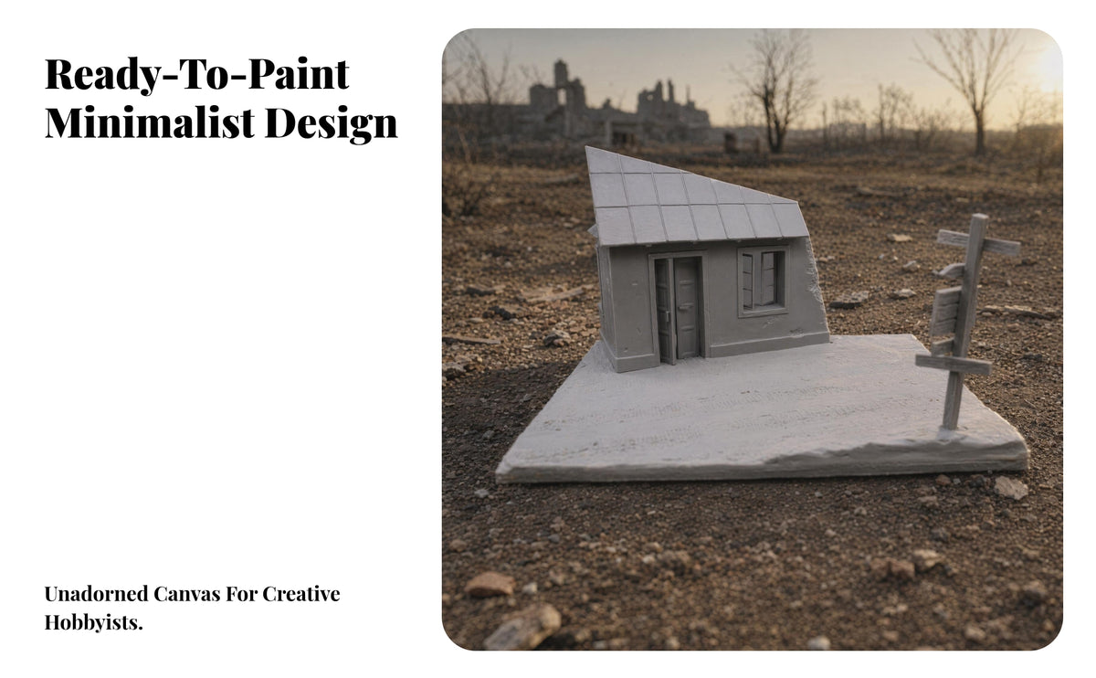 Weathered Damaged House Model Mini Diorama Kit Rectangular Base Gray Collectible Display Rural House Diorama