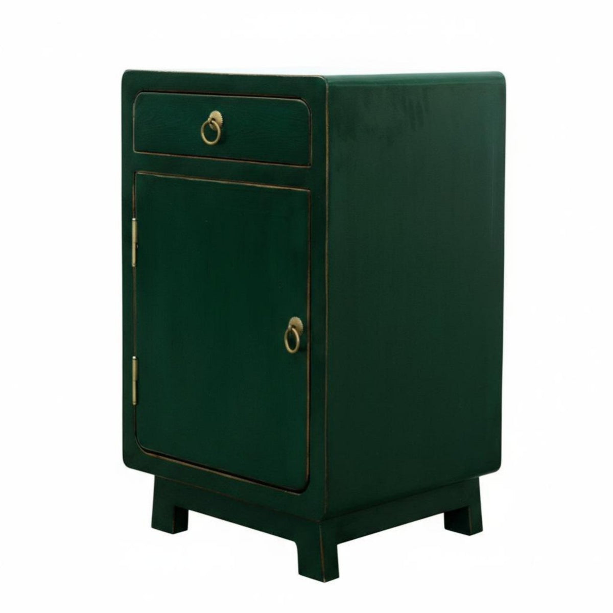Colored Lacquer Finish Chinese design Storage Trunk Vintage Look Single-Door Nightstand Multifunctional Design Bedside Table Handmade for Interior Decorators, Apartment Dwellers, Homeowners, Living Room, Bedroom, Hallway, Entryway