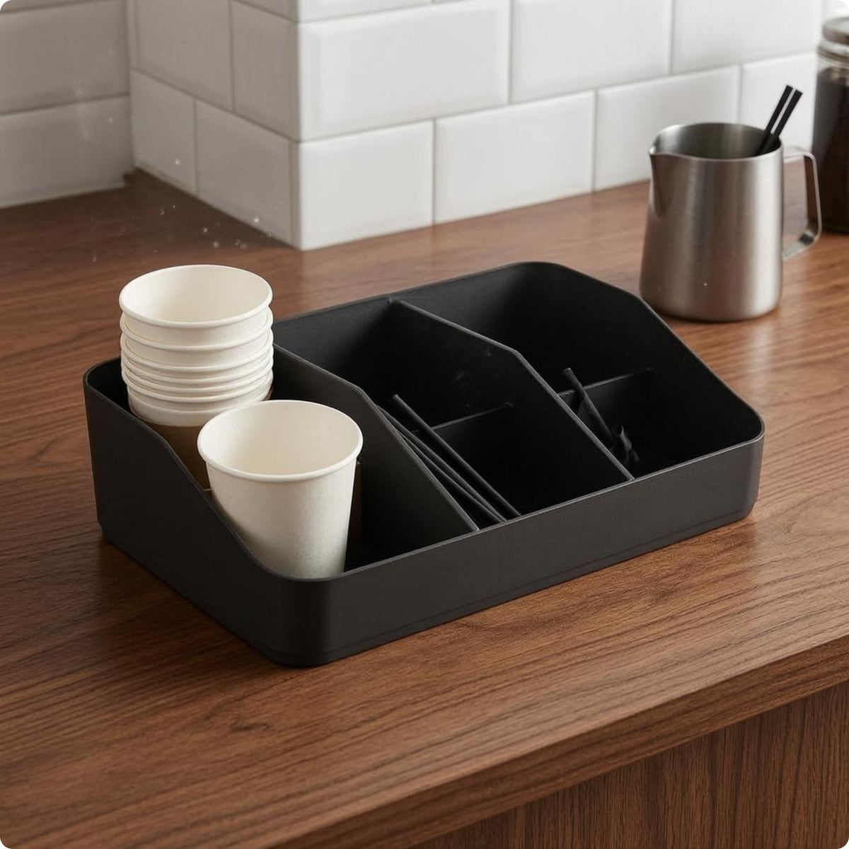 Coffee Bar Organizer Matte Finish Divided Storage Rack Open Multi Section Open designCompartment