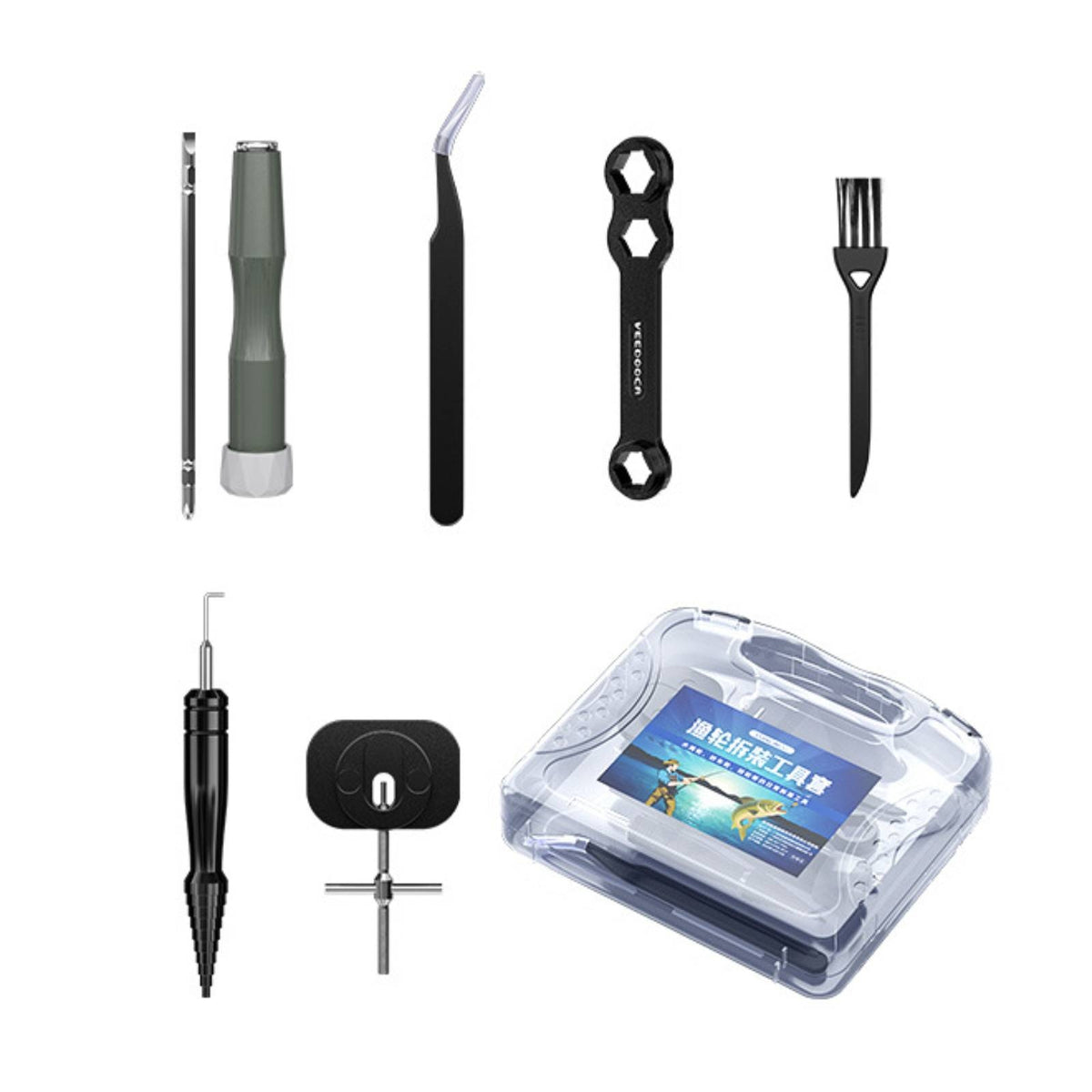 Fishing Reel Tool Kit Compact Reel Maintenance Kit with Case Hand-Held for Garage