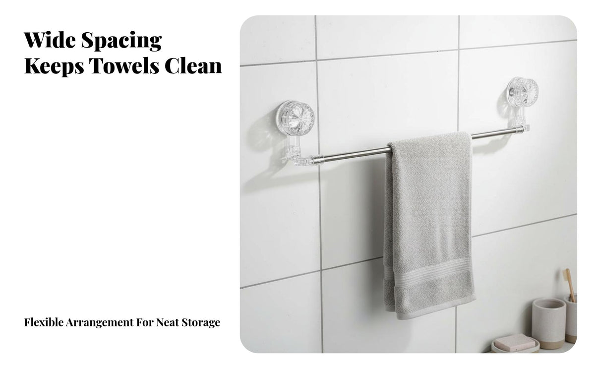 Drillno-Drill Installation Extendable Suction Bar Multi-Functional Towel Holder Heavy Duty Bathroom Fixture Rotatable for Renters, Homeowners, Families, Washroom, Corner Space, Kitchen