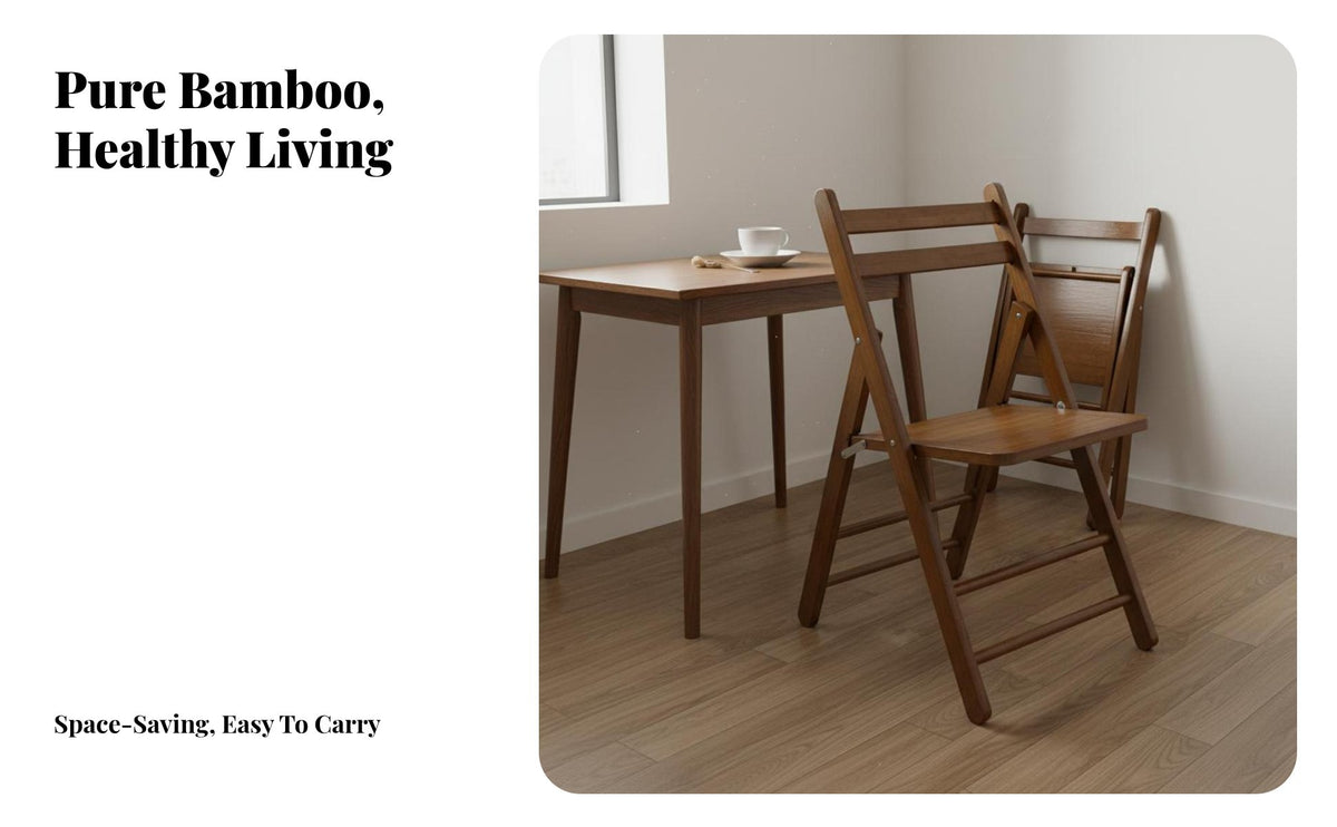 Space-Saving Bamboo Backrest Chair Simple Design Foldable Dining Chair Long-Lasting Collapsible Wooden Seat Sturdy for Homeowners, Students, Seniors, Living Room, Balcony, Kitchen, Office