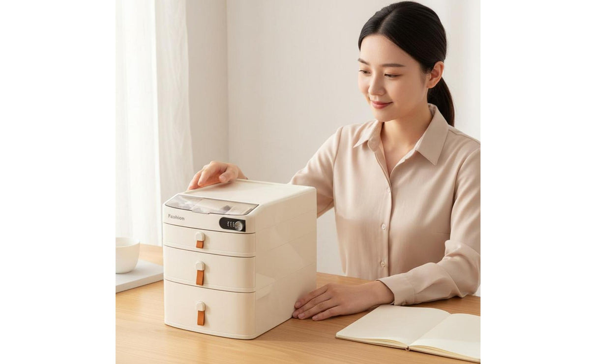 Desktop Drawer Organizer with Lock Office File Cabinet with Combination Lock Recessed Top Tray Lockable Desktop File Cabinet for Dorm Room