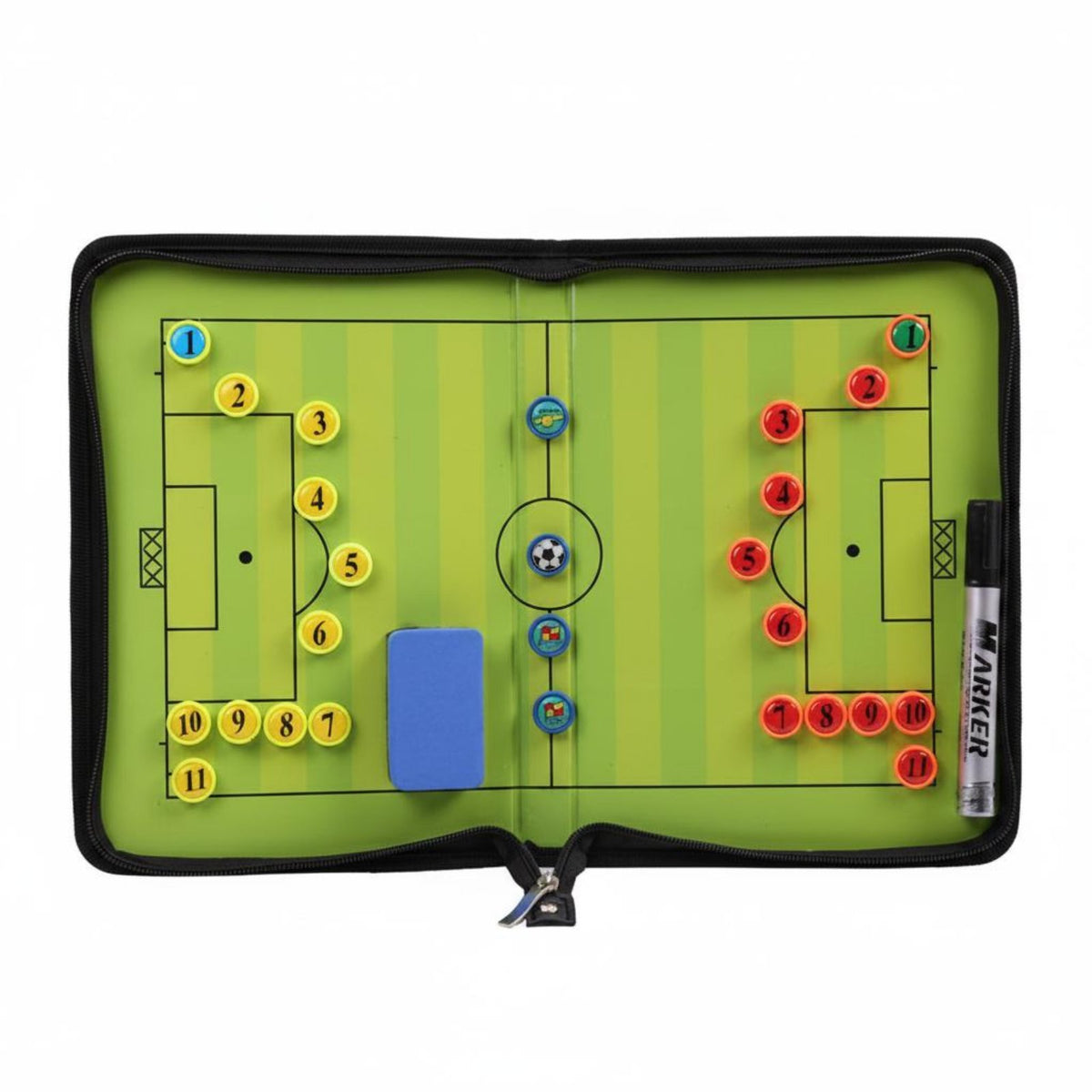 PU Leather Cover Soccer Strategy Board Kit Double-Sided Football Board Zippered Strategy Folder for Coaches, Gameday