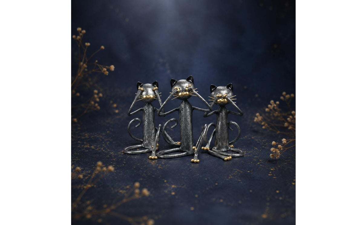 3 Pieces Metal Feline Statue Creative Design Vintage Kitten Sculpture