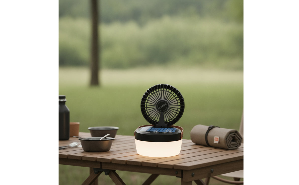 Multi-Functional Solar Fan Camping Lamp Emergency Camping Lantern with Fan Lightweight Portable Lantern Power Outage for Backpackers, Tabletop