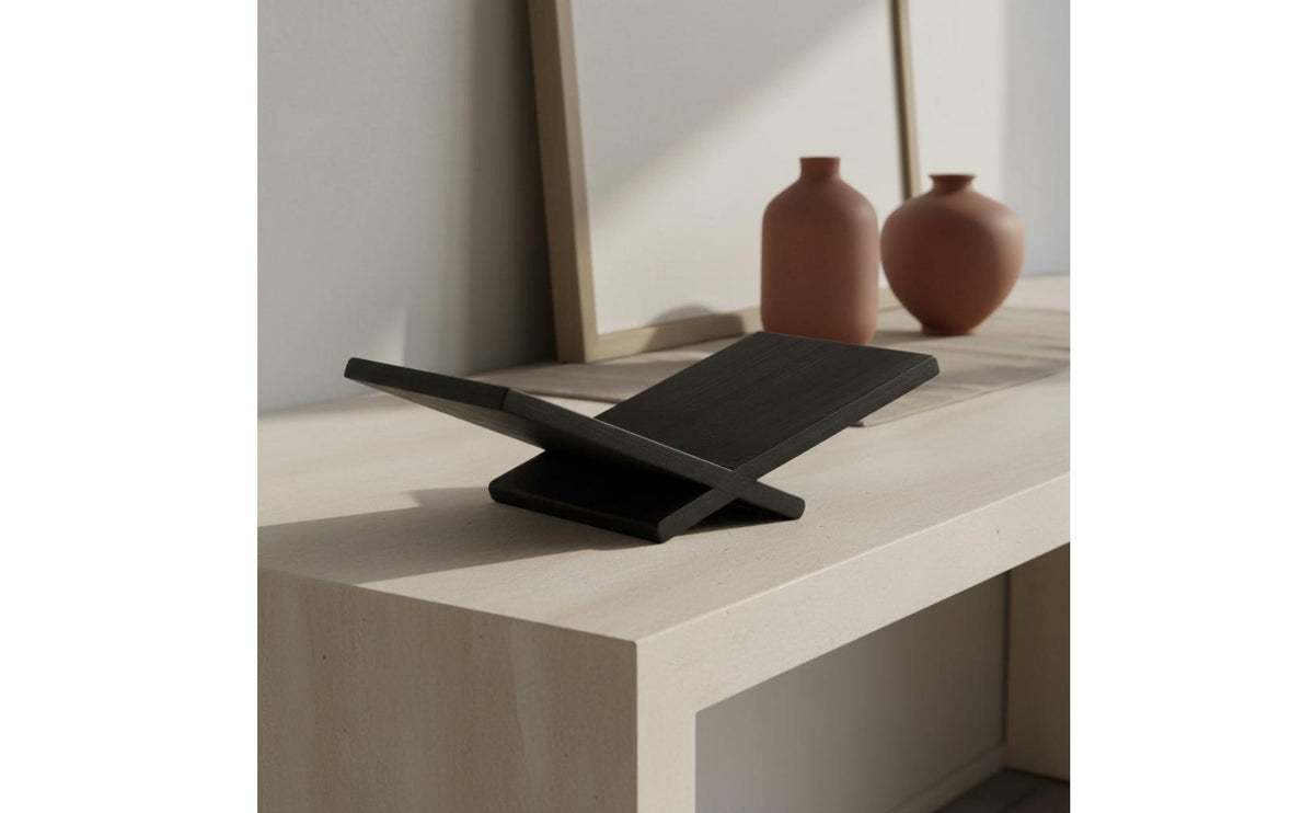 Wabi-Sabi Aesthetic Carbonized Wood Book Stand Handmade Wooden Book Holder for Art Collectors