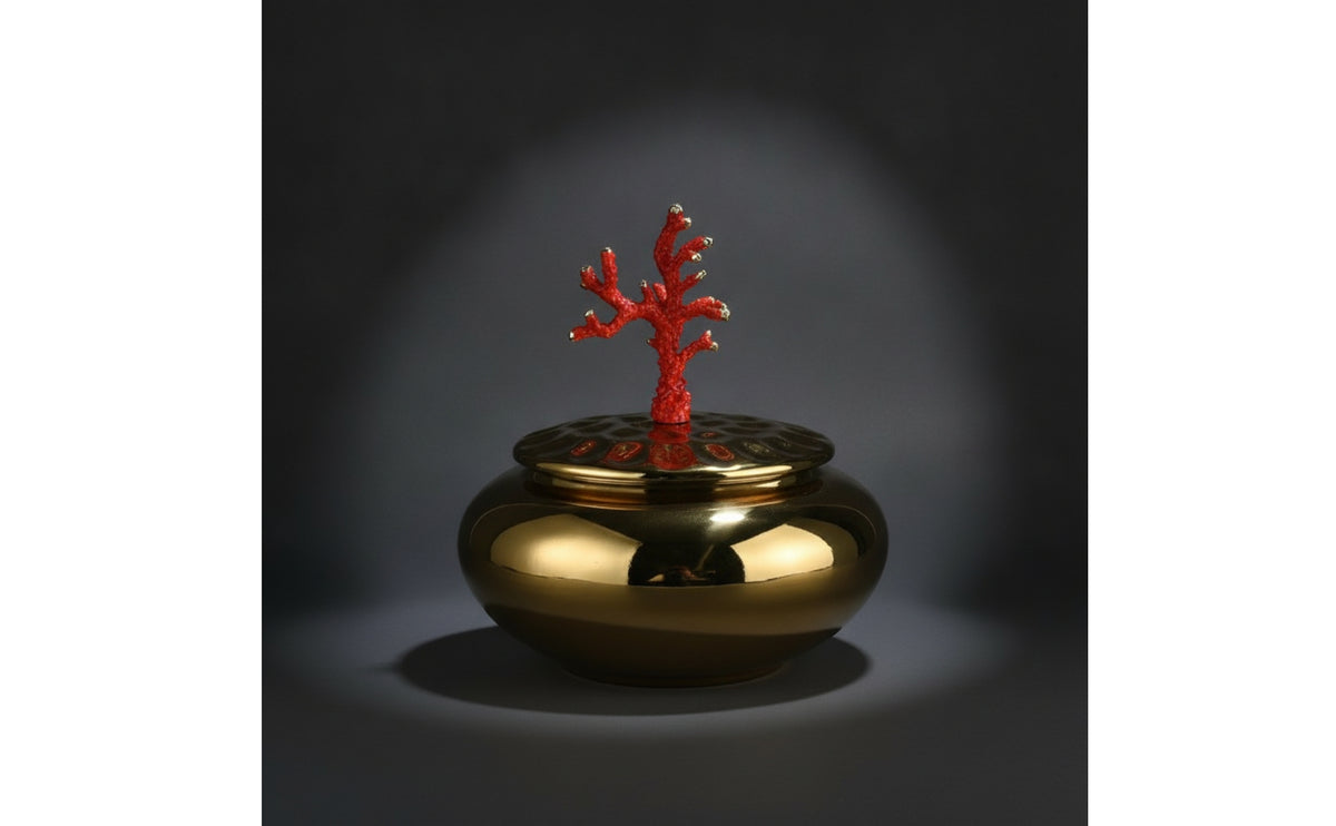 Tabletop Container with Coral Ornament Glossy Ceramic Jar with Lid Versatile Decorative Jar for Bedroom