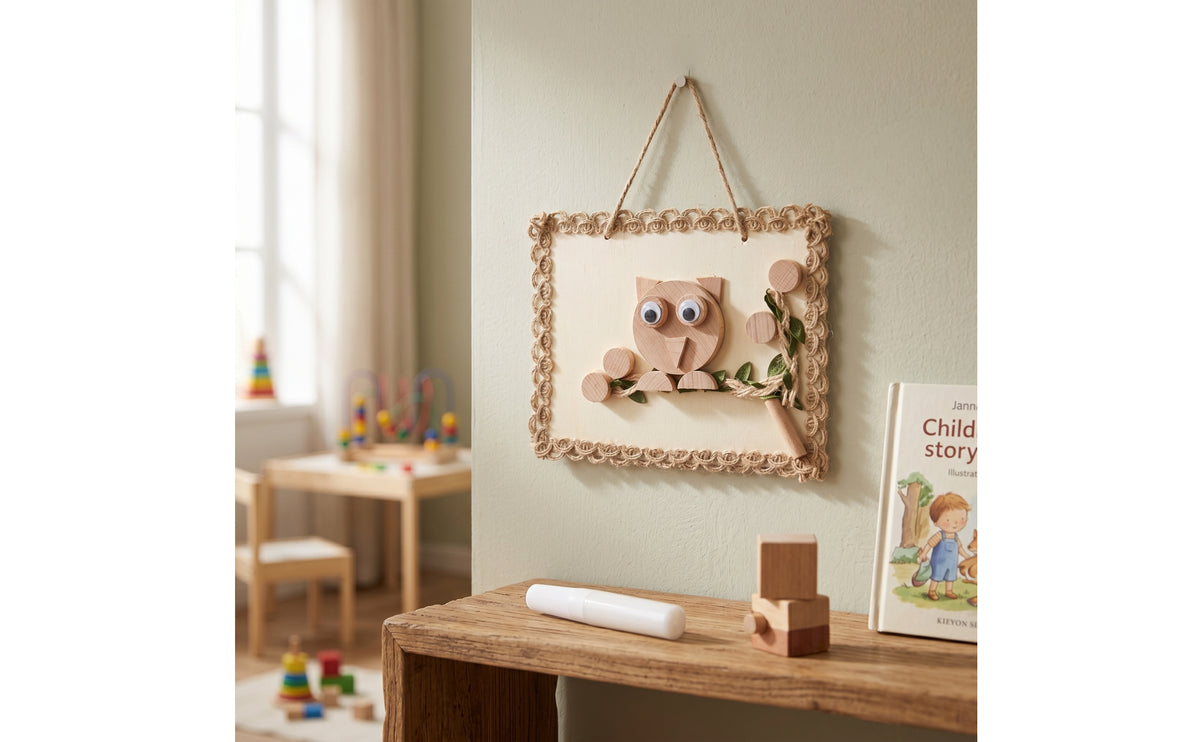 Wooden Craft Kit with Frame Unfinished DIY Picture Frame Kit Crafts Creative Customizable for Children, Art Class, Classroom