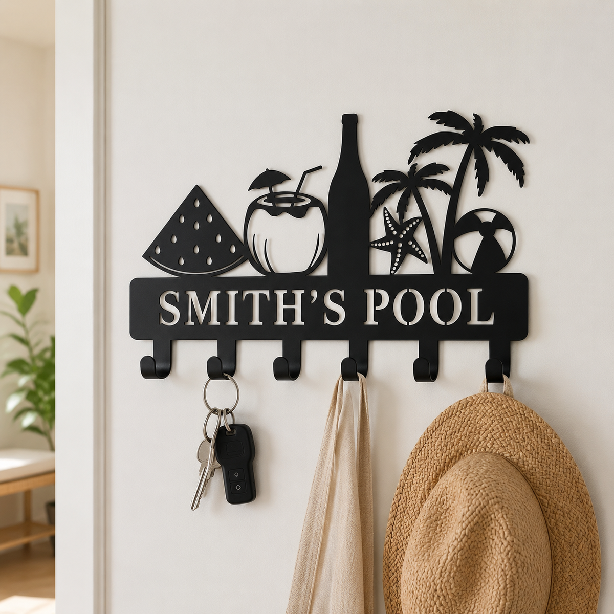 Metal Coat Hooks, 4 Wall Hooks in Matte Watermelon, Wall-Mounted Clothes Hooks for Guest Room & Family