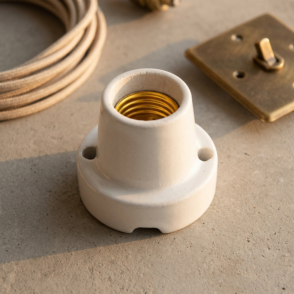 Screw Bulb Holder for E27 Lamp with High Temperature Resistant Ceramic Lamp Holder, Round Shape Ceiling Mount E27 Screw Base, 10A 220V 1 Pack