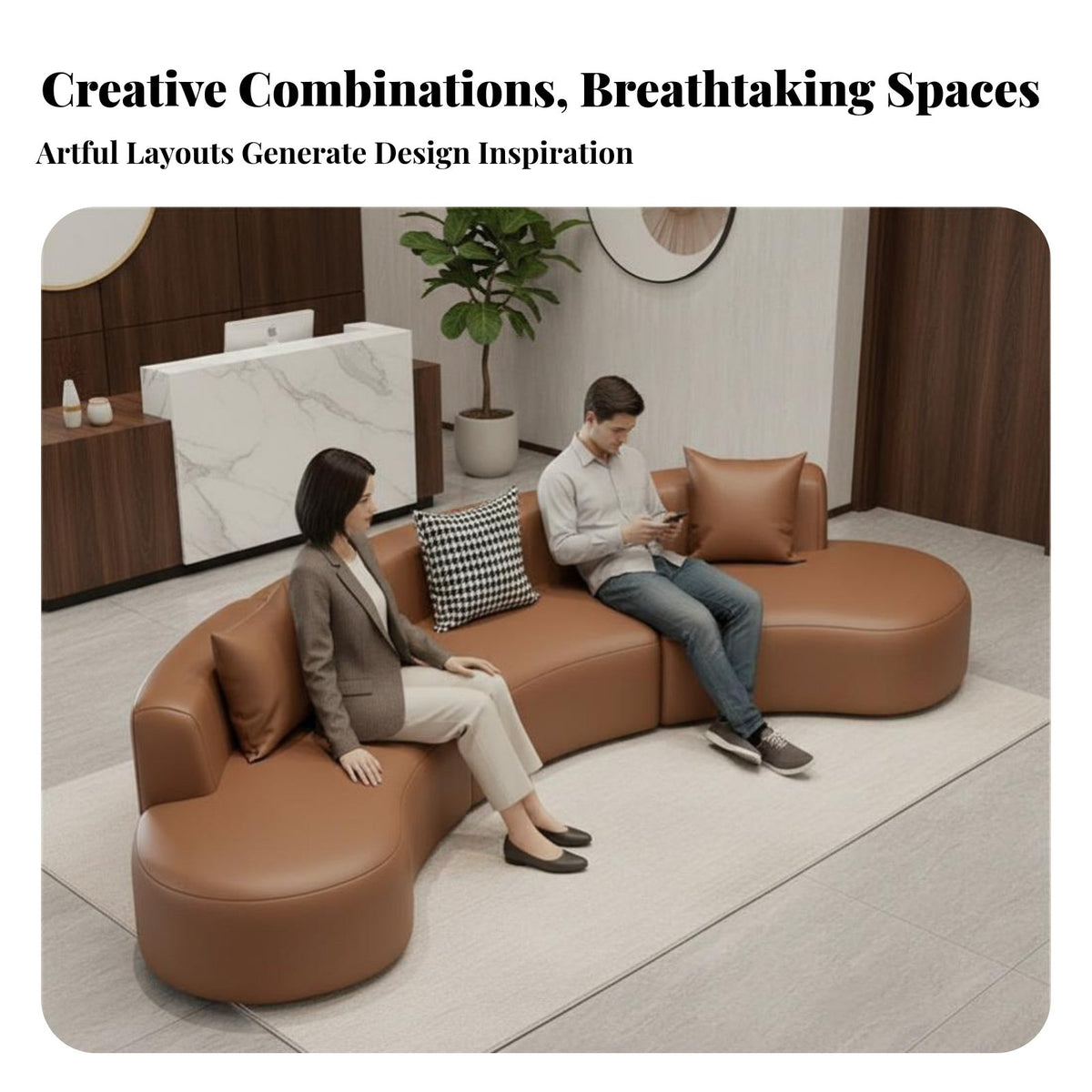 Curved sectional Sofa Wabi-Sabi Aesthetic Lobby Couch Minimalist design Sectional Seating for Homeowners, Families, Office Lounge, Apartment, Living Room