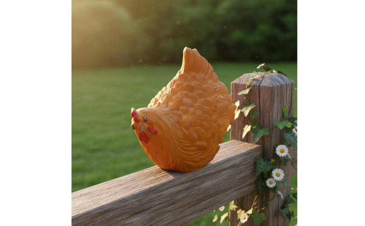 Chicken Fence Sitter Hand-Painted Farmhouse Hen Ornament Weather-Resistant Funny Chicken Yard Art for Gardeners, Garden, Patio, Farm
