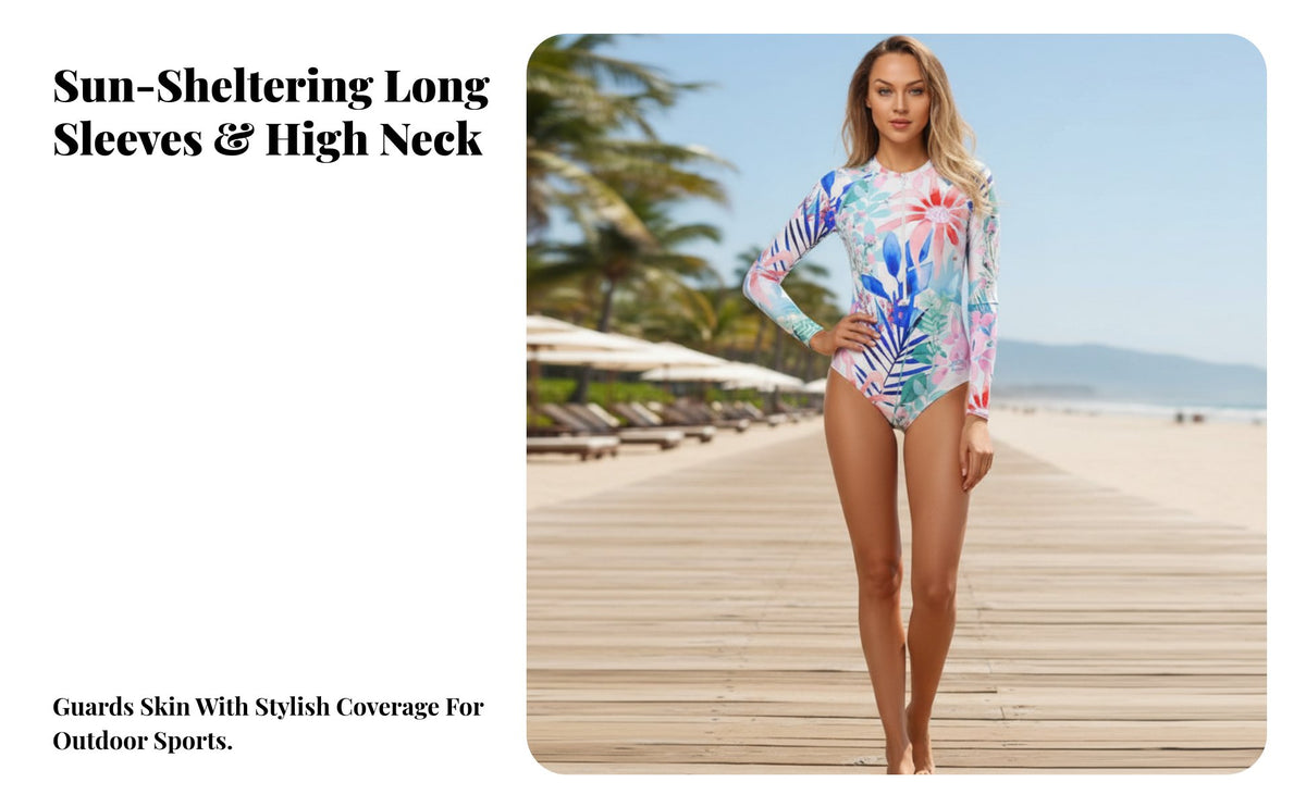 Long Sleeve Single-Piece Swimsuit Sun Protection Long Sleeve Single Piece Swimsuit Full Coverage Bathing Suit Quick-Dry