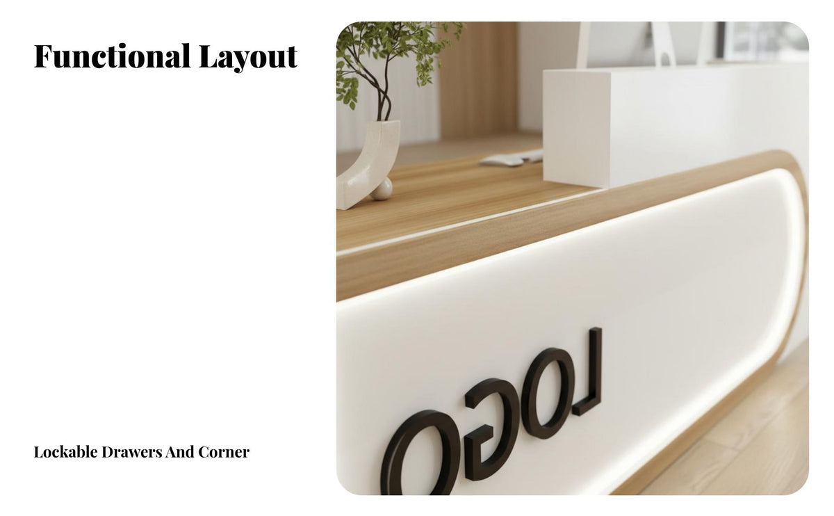 Modern LED Reception Desk Stylish and Functional Company Reception Table Easy Assembly Retail Cashier Stand for Business Owners, Lobby