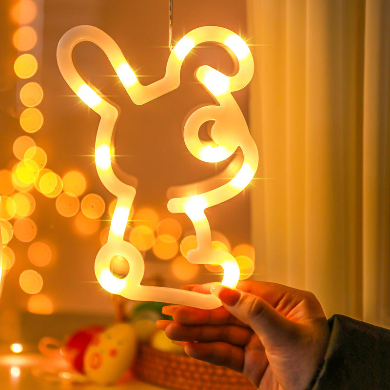 Easter Bunny Light Cute Shape Hanging Indoor Lighting Festive Atmosphere Light for Window, Shop Owners, Families, Bedroom