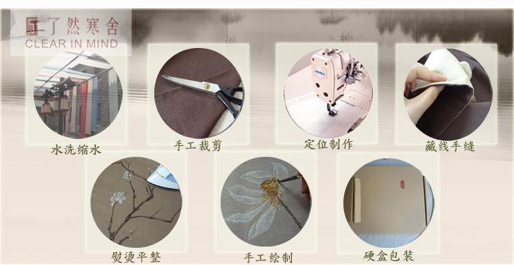 纯手绘荷花背景帘禅意茶室民宿门帘中式布艺屏风隔断茶馆半帘布帘