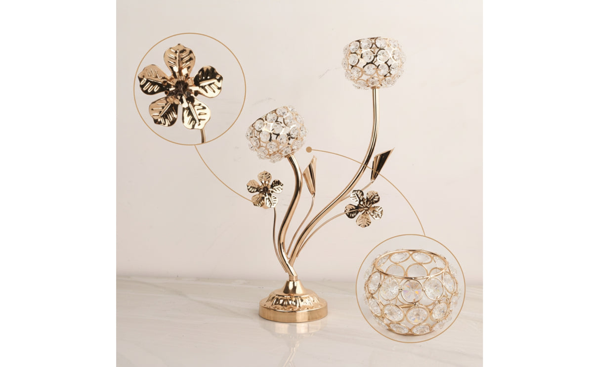Gold Candelabra Floral Candlestick with Branches Sculptural Candle Holder Tabletop for Decorators