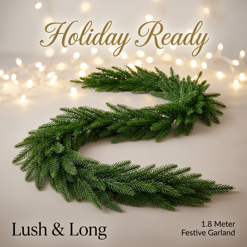 Artificial Christmas Garland 1.8m, Long Faux Greenery for Holiday Decor, Branches Artificial Christmas Garlands, Indoor Outdoor Greenery Garland