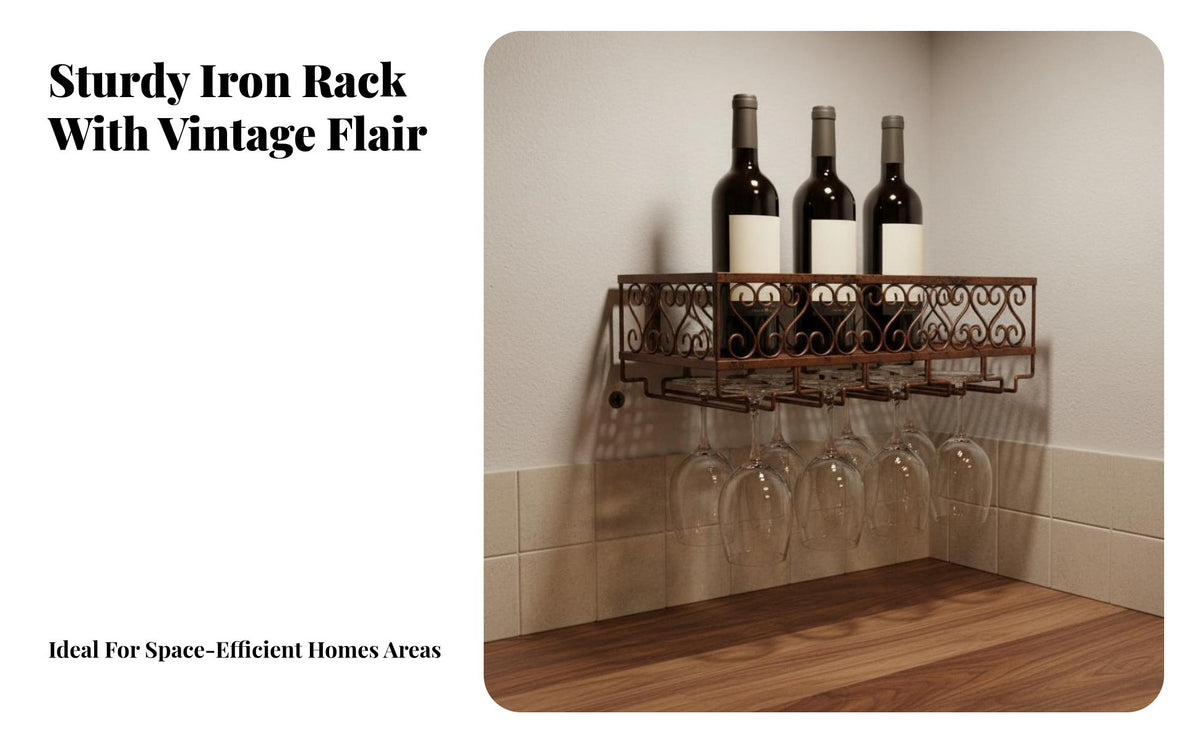 Space Saving Wall Mounted Wine Rack Multifunctional Hanging Stemware Rack Strong Load-Bearing Metal Wine and Glass Shelf Large Capacity for Restaurant Owners, Homeowners, Entertainers, Dining Room, Kitchen