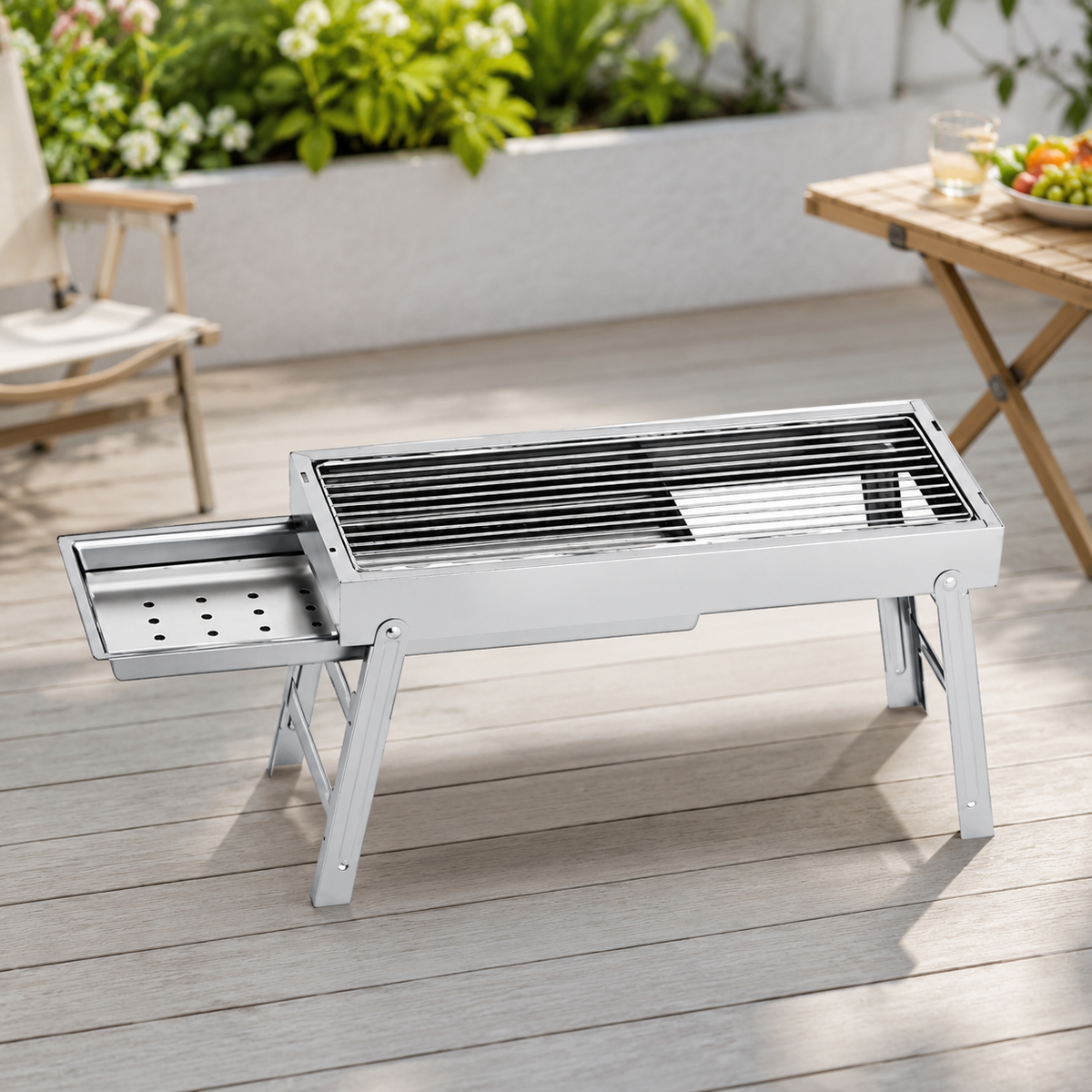 Foldable Charcoal Grill, Portable Charcoal Grill for 3-7 People, Camping & Picnic, Painted Iron, Silver 2.8kg