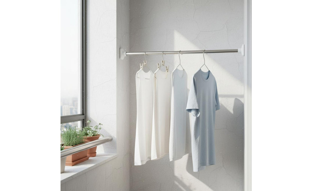 Stainless Steel Clothes Rod Easy Install Stainless Steel Curtain Rod Non-Slip Adjustable Curtain Pole for Wardrobe, Washroom, Window