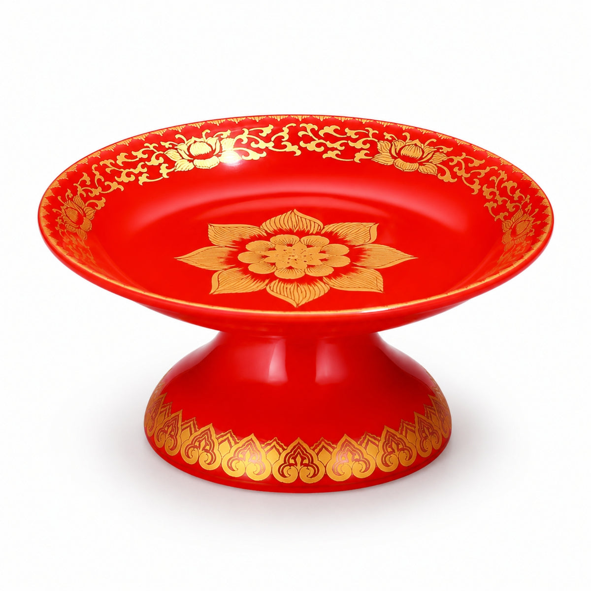 Ceramic Fruit Offering Plate with Lotus Design