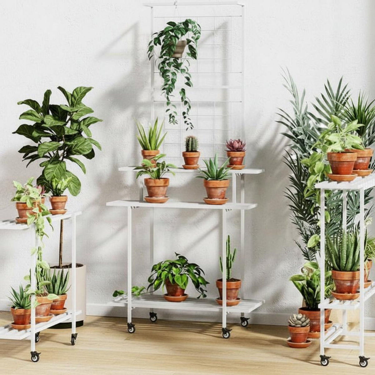 Indoor/Outdoor Use Multi-Tier Plant Stand Floor-Standing Display Rack Space-Saving Design Garden Furniture Weather-Resistant for Gardeners, Apartment Dwellers, Homeowners, Balcony, Patio, Living Room, Entryway