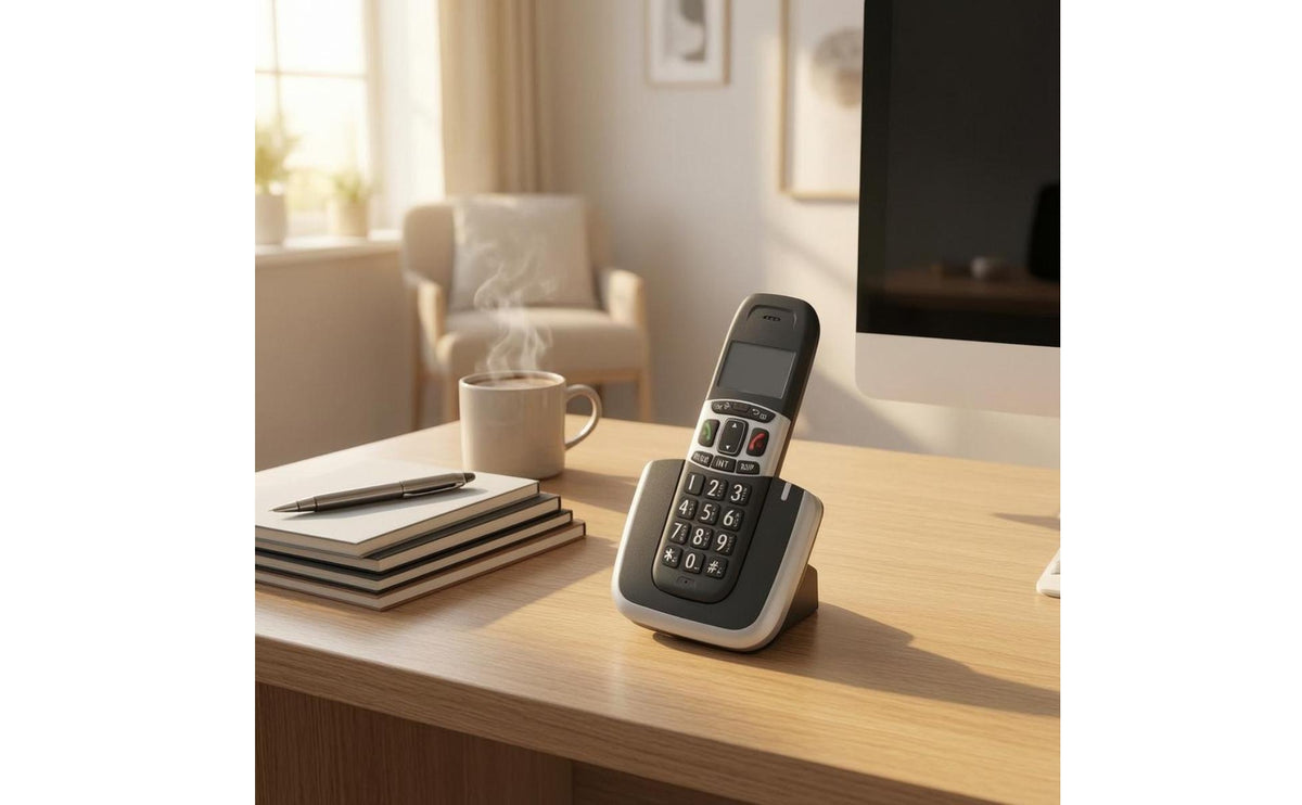 Rectangular Screen Digital Cordless Phone Numeric Keypad Cordless Telephone Black Handheld Handset Phone Silver-Gray Trim