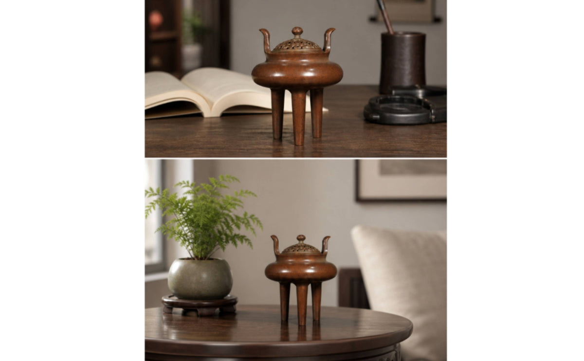 Copper Incense Burner Compact Tripod Censer Long-Lasting for Tea Room, Home
