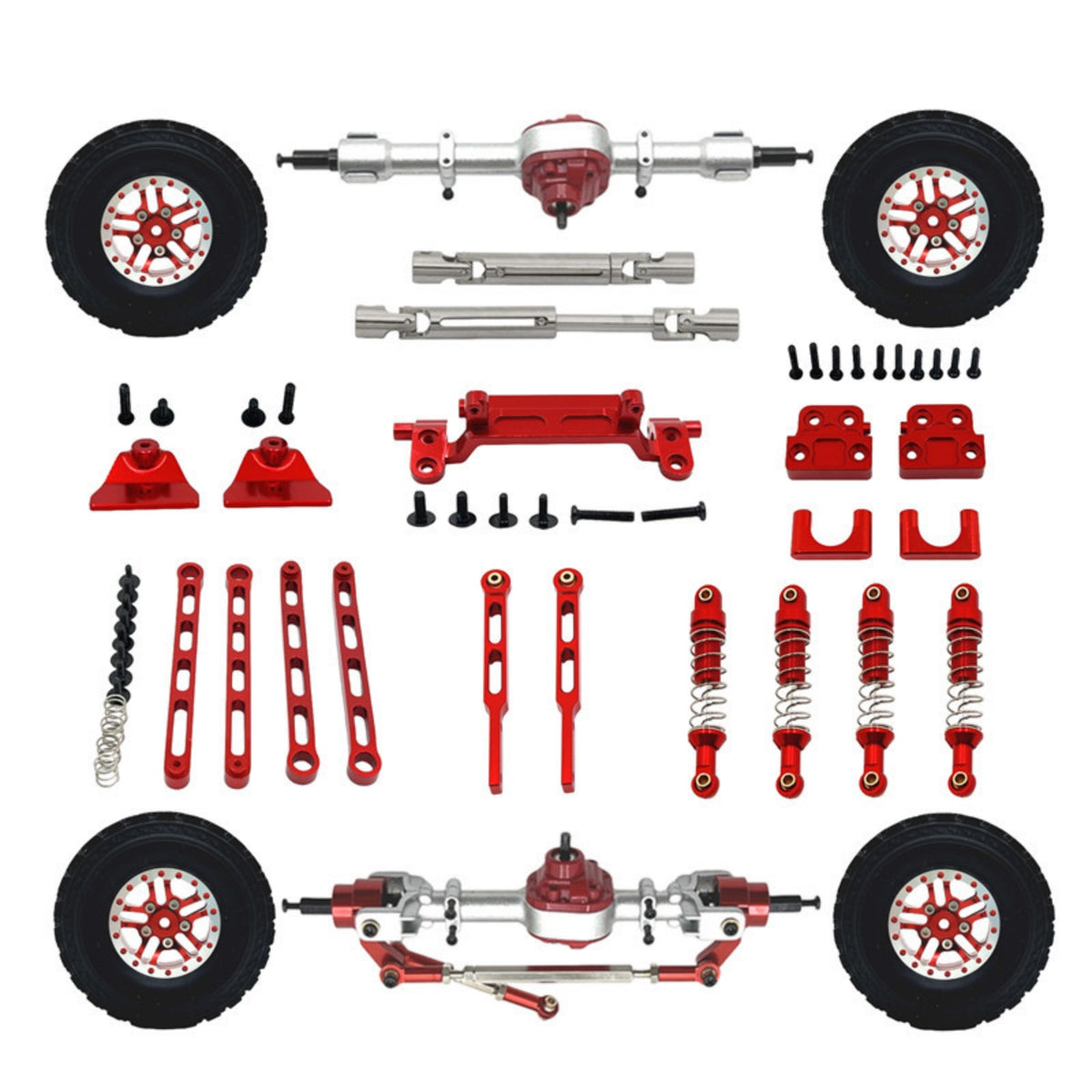 RC Car Metal Upgrade Kit Rough Terrain RC Car Parts with Wheels Convenient Damping System Tuning Kit for Model Builders