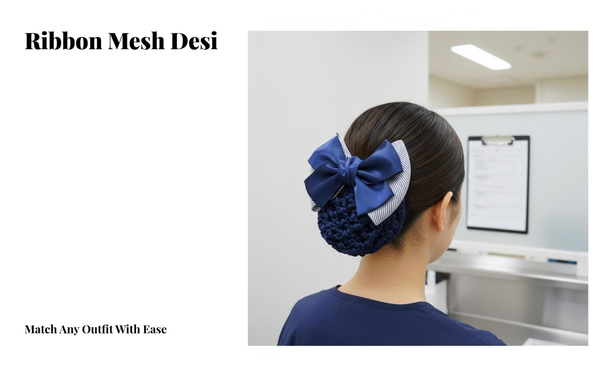 Bow Hair Clip with Net Korean Design Hair Bun Cover Snood Elegant Design Bow Bun Cover for Nurses, Hotel Hospital, Workplace, Corporate Settings