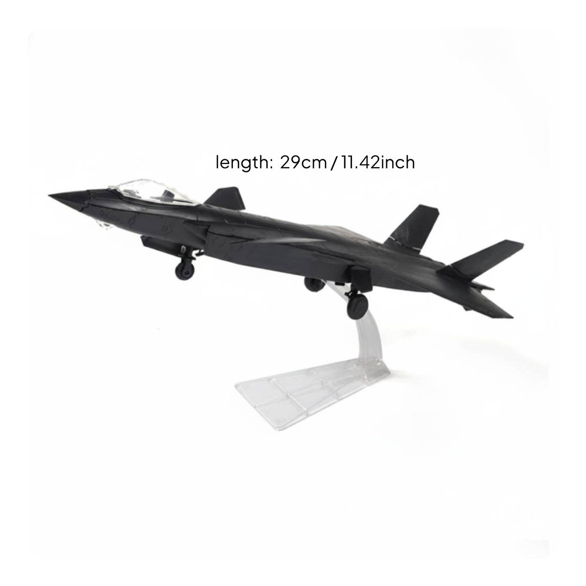 Clear Canopy J-20 Model Airplane Landing Gear Stealth Fighter Model Swept Wings Twin Tail Fins for Aviation Fans, Collectors
