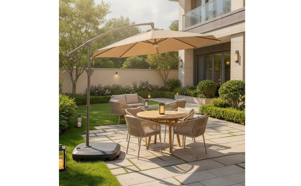 Offset Umbrella with Wheeled Base SPF 50+ Offset Patio Umbrella with Pedestal Cover for Homeowners, Restaurant Owners, Backyard, Garden
