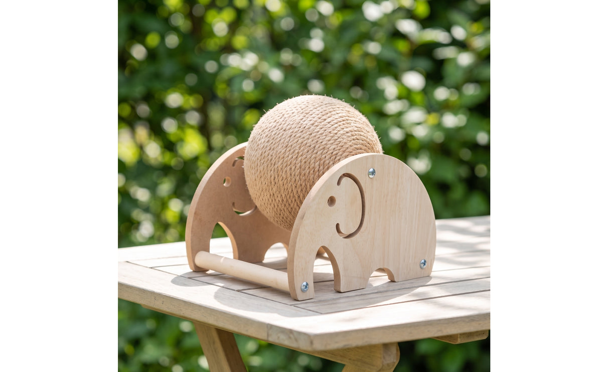 Sisal Cat Scratching Toy with Wooden Frame Natural Cat Scratching Ball Stable Interactive for Living Room