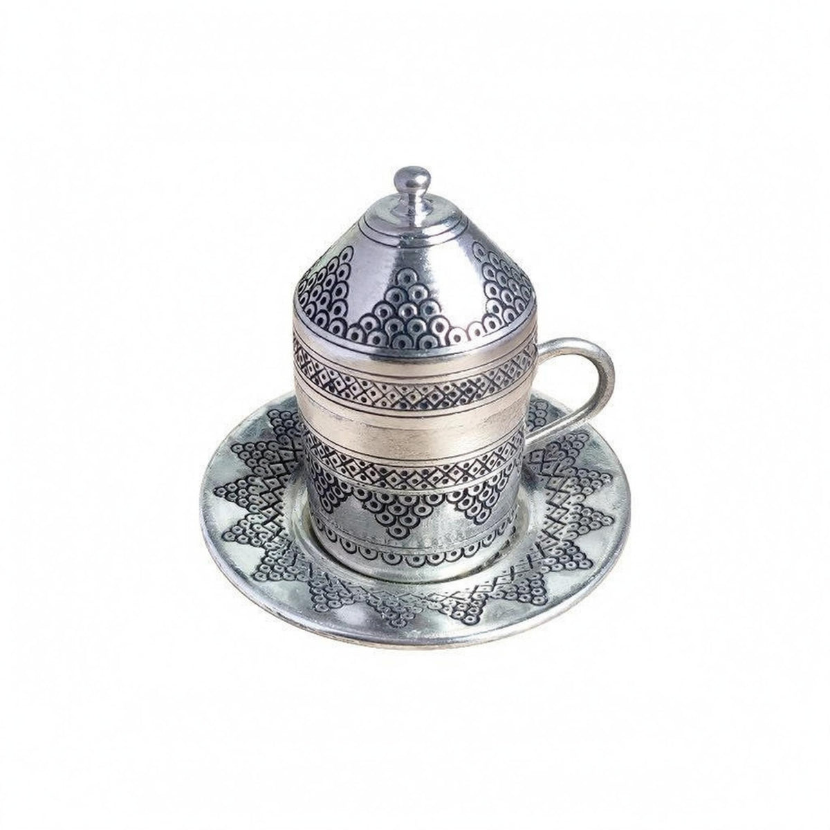 Lid Included Turkish Coffee Cup Engraved Coffee Cup and Saucer Embossed Tableware Geometric