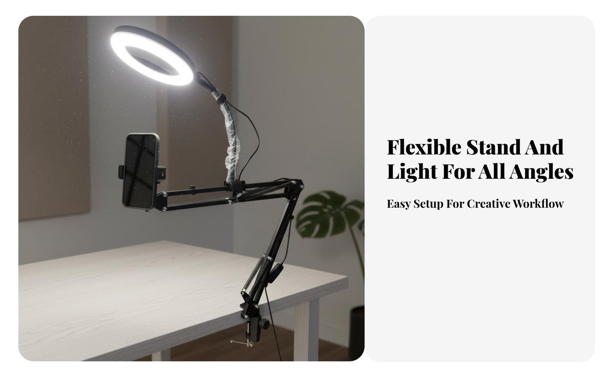 Circular Light Ph Single Holder Adjustable Height & Angle Circular Light with Ph Single Holder Desktop on-Air Broadcasting Stand