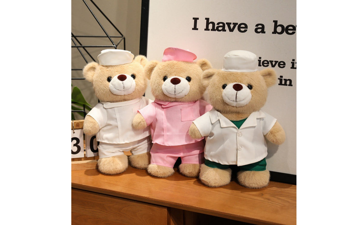 Medical Teddy Bear Matching Cap Doctor Soft Toy Bear Light Brown