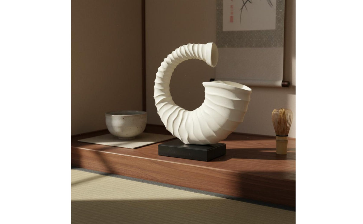 Japanese Retro Wabi-Sabi Aesthetic Ornament Elegant Design Spiral Shaped Statue Minimalist Decor Resin Spiral Art Piece Artistic Accent for Tea Room, Bookshelf, Office, Entryway