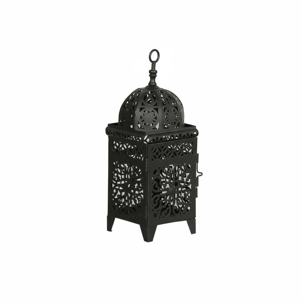 Windproof Moroccan Design Lantern Exotic Atmosphere Wrought Iron Candle Lantern Hanging Option Hollow Metal Candle Holder for Wedding, Festivals, Patio