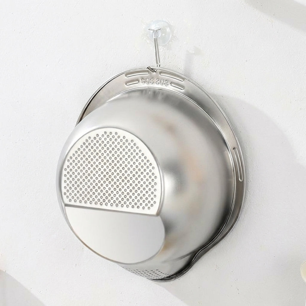 Rice Washing Basin with Handle, 304 Stainless Steel Washer and Colander Bowl with Side Spout, Home Kitchen Tool for Rinsing Food and Vegetables