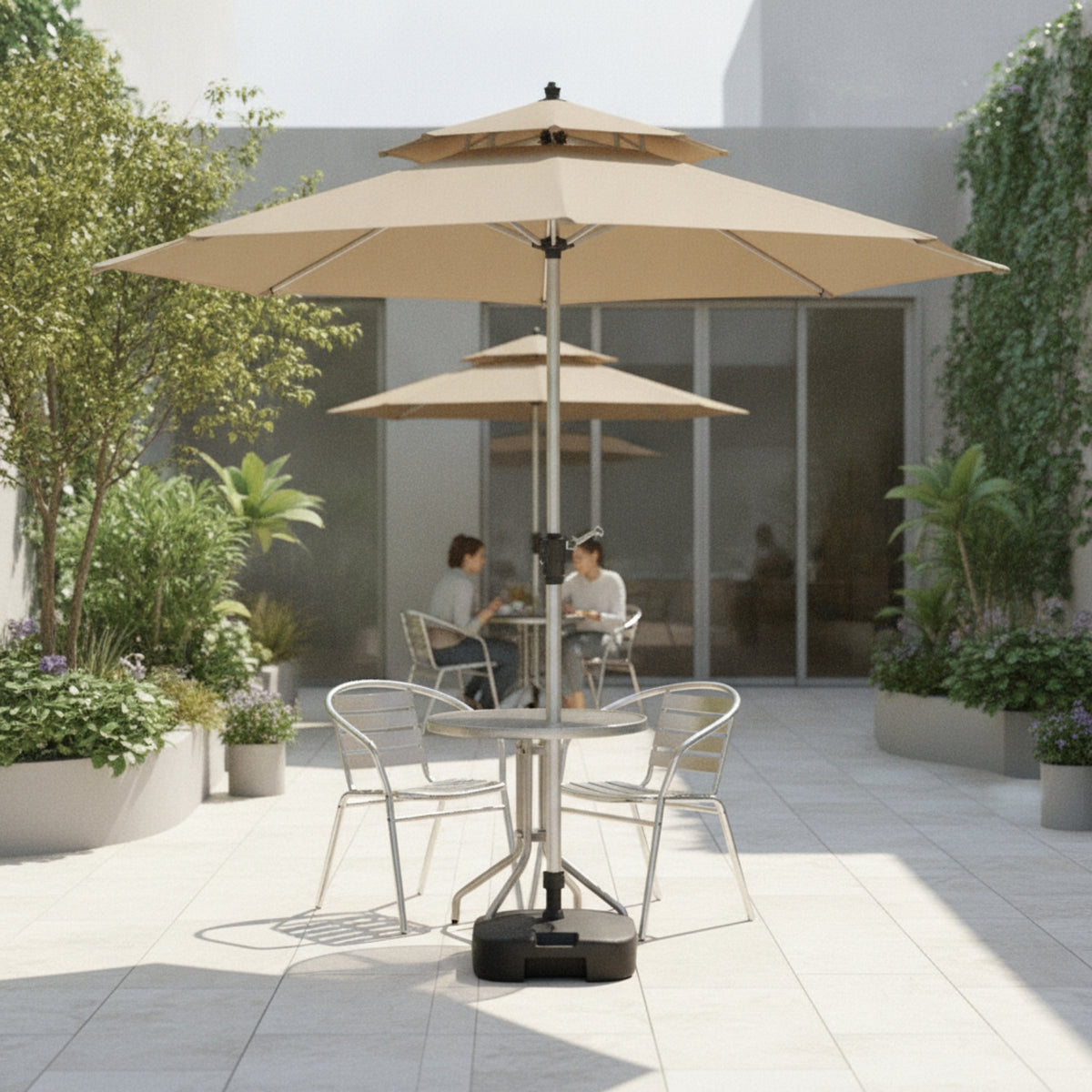 Patio Umbrella with Base Aluminum-Pole Outdoor Umbrella with Base Large Shade Area Double Top for Homeowners, Cafe Owners, Garden, Backyard, Balcony