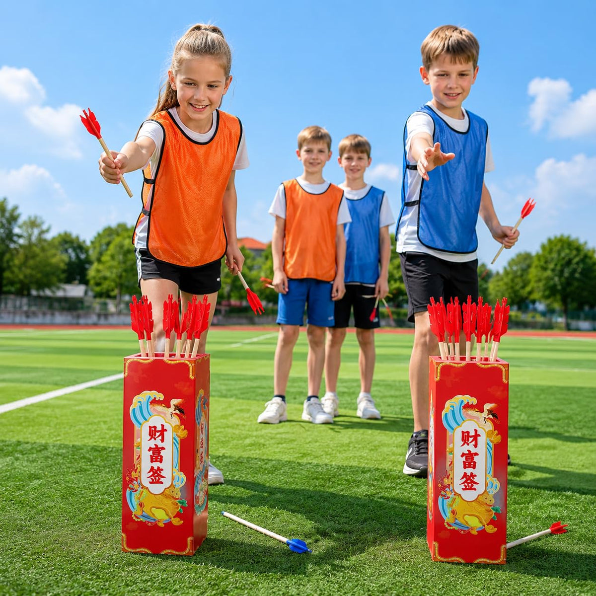 Chinese Style Wooden Pitch-Pot Game Set for Adults and Children, Ring Toss Feather Arrows Outdoor Interactive Toy