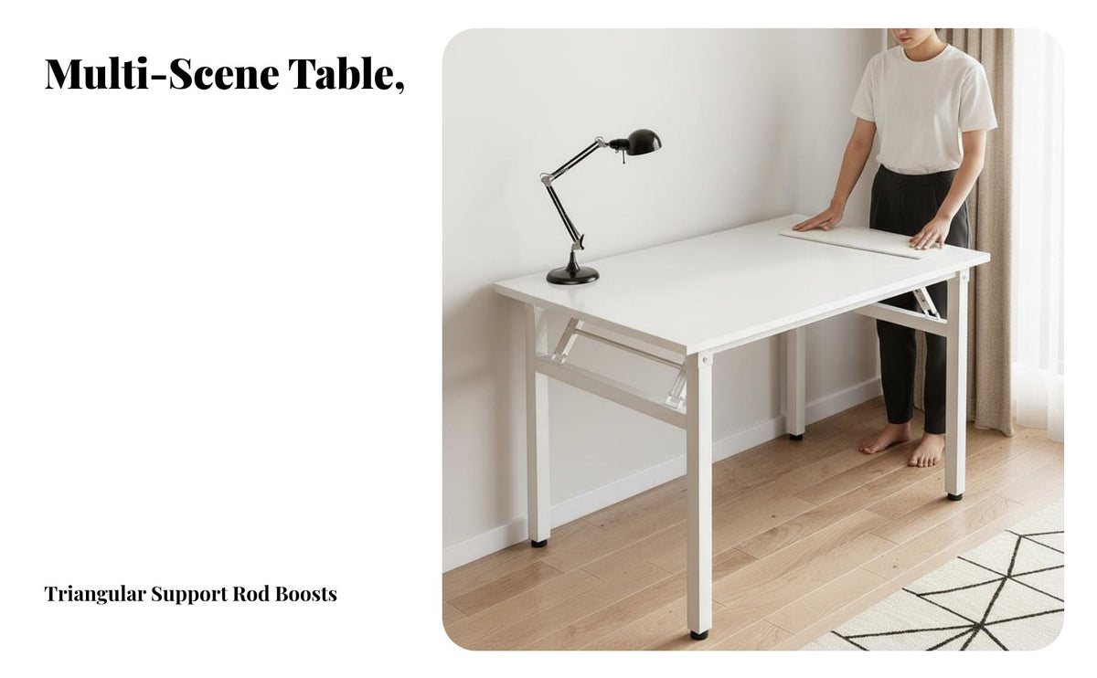 Multi-Use Folding Desk Easy Assembly Foldable Computer Desk Stable Structure Collapsible Study Table Thickened Steel Frame for Students, Apartment Dwellers, Homeowners