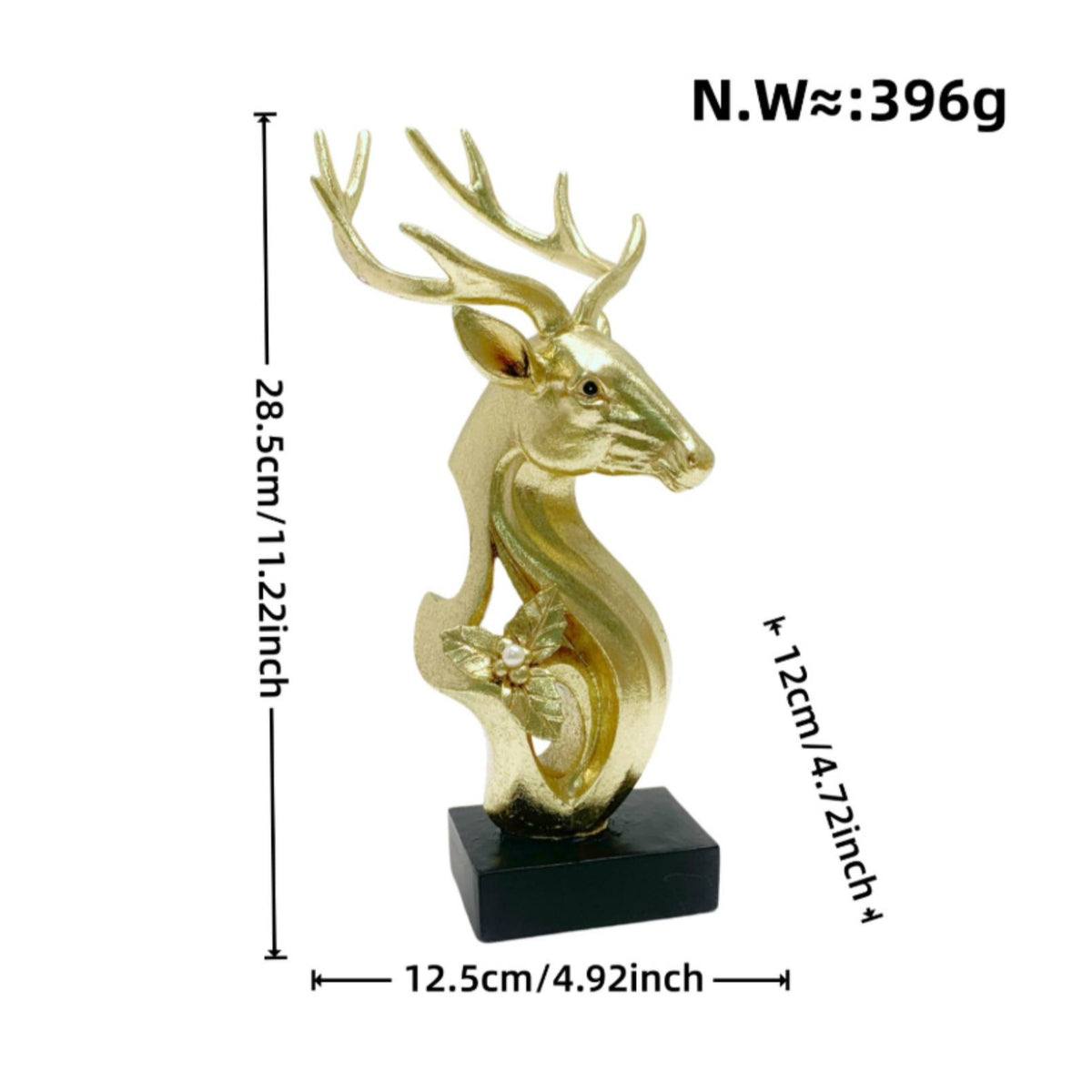 Gold Deer Figurine Tabletop Deer Sculpture with Base Shiny Figurine with Pedestal Stand Modern for Homeowners, Bookshelf