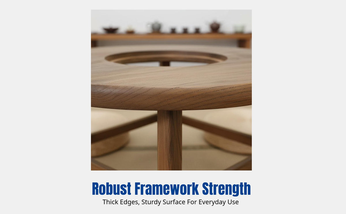 Elm Wood Tea Table, High-End Chinese Design, Sturdy Round Table, Multi-Functional Hot Pot Table for Living Room