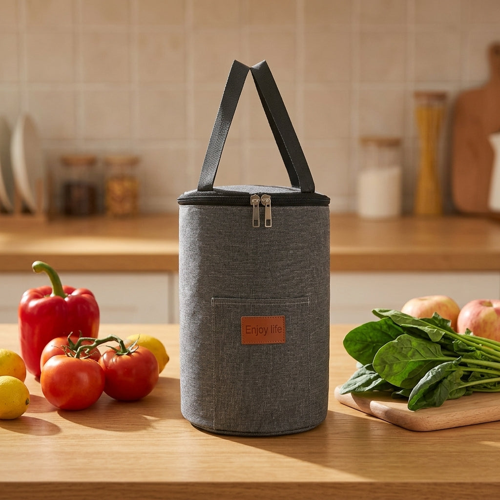Lunch Bags for Women with Thickened Oxford Cloth, Cylindrical Handheld Cool Bag for School Picnic, Aluminum Foil Lining Lunch Box Bag, 3 Pack