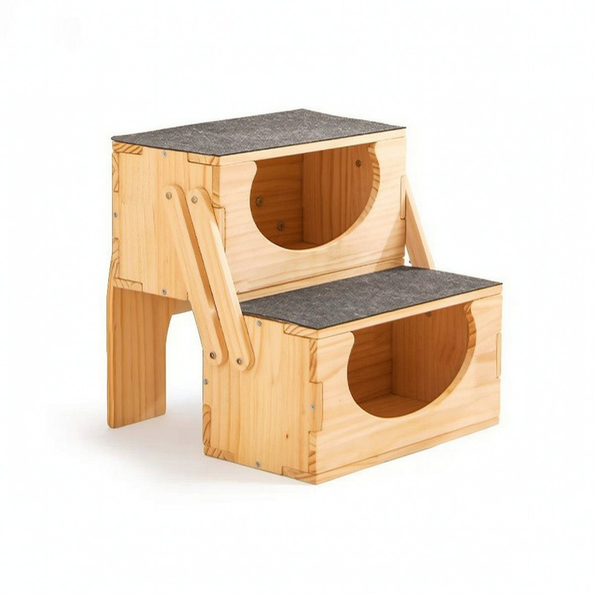 Pet Stair with Side Panels Solid Wood Furniture Space-Saving for Indoor, Cats